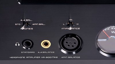 The headphone outputs of the Cayin HA-300MK2 with output and impedance switches