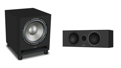 Subwoofer and center speaker from the Mission QX MKII series