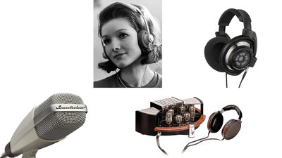 Sennheiser-milestones: MD 421 mircophone, HD 414 headphone , Orpheus headphone set , HD 800 headphone 