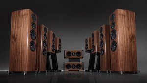 The new Wharfedale Aura series with six speakers and two stands