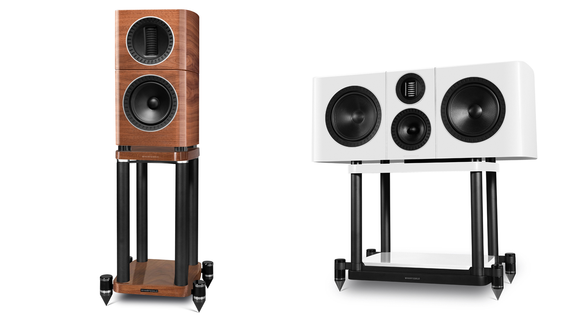 Wharfedale Elysian 1 and Center on their optional stands (Image Credit: Wharfedale)